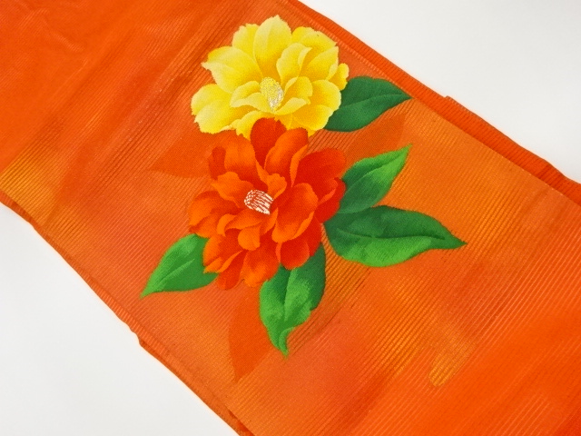 JAPANESE KIMONO / VINTAGE NAGOYA OBI FOR SUMMER / WOVEN FLOWER